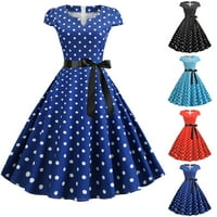Bicoasu ženske kratke rukave 1950-ih Domaćica večernja party matural haljina plava m