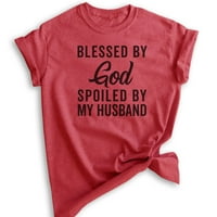 Blagoslovljen Bogom razmaženi mojim muževom košuljom, unise ženska majica, košulja supruge, mama majica,