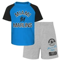 Dojenčad plavo Heather Siva Miami Marlins mreira balle Raglan majica i set kratkih hlača