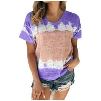 Vrhovi za žene T majice O-izrez Gradient Ispis Redovna kratka Seleves Bluzes Majica Top Purple XXL