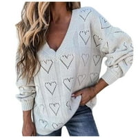 Cuoff ženske modne džempere za žene plus veličine V izrez dugi rukav izdubljen u obliku srca oblika