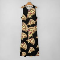 Pizza ženska duga haljina casual maxi haljina bez rukava s džepovima sa džepovima