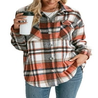 Kiapeise Ženska prevelika ploča s majica majica s majica Jakna s dugim rukavima Ležerna padne odjeća s džepovima