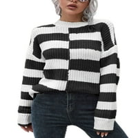 Niveer žene pletene ploče prugasto džemper dame ugodno pulover CREW CHIC dugih rukava labav skakač na