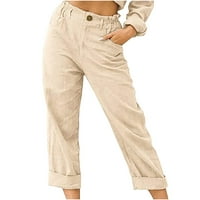Žene Ležerne prilike ravne noge Elastične visoke struke Capri hlače pamučne posteljine hlače sa džepovima,