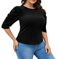 Ženska crna obična okruglica Ležerne prilike plus majice plus veličina