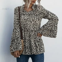 Božićne majice za žene V-izrez Leopard Print Tisak Vrijeme za slobodno vrijeme na odmoru Dugi rukavi