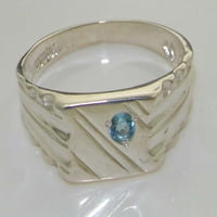 Sterling srebrni prirodni plavi topaz muški prsten za sigurnosni pojas - veličina 6,75