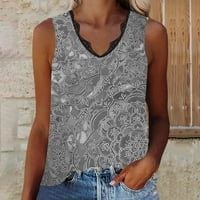 Clearance ispod $ Charella Fashion Woman V-izrez bluza bez rukava majica Etničko retro tiskanje Loose