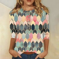 Qwertyu Slatke bluze za dame geometrijske letnje majice dužine lakta za plus veličine HOULY rufne gumb