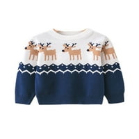 Cindysus Toddler Termalni božićni džemper djeca slatka pulover Elk Print na otvorenom Xmas labavi pleteni džemperi plavi c