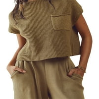 Biayxms ženski ljetni pleteni vrhovi, casual kratkih rukava okrugli vrat, majice u boji
