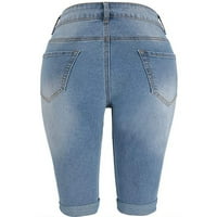 Mnycxen Fashion Women džep čvrste traperice traper hlače ženske rupe do dna ležerne hlače
