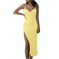 Dyegold sandresses za ženska haljina za plažu - Maxi haljina za žene V izrez bez rukava visoki split