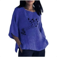 Atinetok Ženske košulje Ležerne prilike pulover pulover pulover za prozračnu pamuku Ljetna lajnica Dužina za lakice Dame Landelion Leptir Print Bluze i vrhovi Purple M
