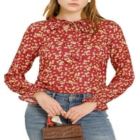 Allegra K ženska ležerna cvjetna prskanje prednje bluze s dugim rukavima