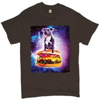 Tee Hunt Pit Bull Vožnja burgerom koji leti kroz Galaxy majicu Funny Pet Muški čaj, smeđa, XX-Large