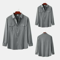 Muška majica Muška puno pamučna posteljina labava casual rever dugih rukava Cardigan majica Grey XL