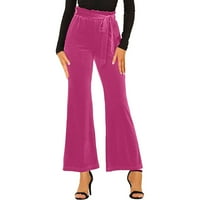 Ženske hlače Dame Solid Color Pocket Ruffled visokog struka elastična joga sa pantalonama