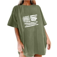 Ženska američka zastava u 4. julu, tisak labavog pulover Crewneck kratki rukav zeleni l