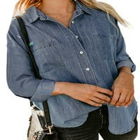 Žene dugih rukava s dugim rukavima dolje traper majice Ležerne prilike pune boje rever za jean majica