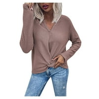 Cuhas Womens Modne bluze Košulje Jesen Zimski povremeni džemper s V-izrezom Dugi rukav plus veličina Ženske vrhove Brown 1x