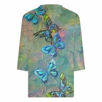 Ženski vrhovi i bluze i bluze V-izrez cvjetni ispis labave ležerne ženske duksere na čišćenju zelene