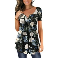 Henley V-izrez Loop FILWERED tunička majica Bluza Floral Print Tunic Tops Ljetni kratkih rukava
