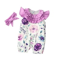 Baby Romper Ruffled toughtsuit + trake za glavu Djevojke Romper Cvijeće cvjetne ljetne djevojke odijelo