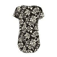 Inleife Žene Ležerne majice, Ženski kratki rukav Otvoreni gumb Okrugli vrat Majica Sat FOOT FILED PLANIRANE