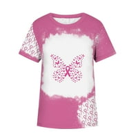 ylioge majice za dojke za žene jeseni modni ružičasti vrpci kratki rukav grafički kratki grafički teži