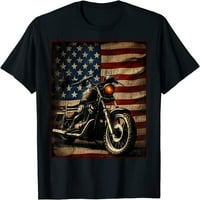 Motocikl USA zastava Retro Biker Majica Crna 4x-velika