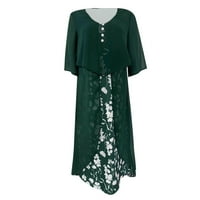 Žene Ljetne casual labave sitnice za toplesne haljine Elegantna okrugla vrat Dužina laka Midi Šifonske haljine Tamno zeleni XL