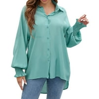 FIMKAUL ženski gumb dolje majice zimski pad dugih rukava casual top vrhovi meka čvrsta labava bluza