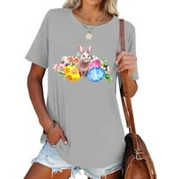 SunhillsGrace majice za žene modni uskrsni kratki rukav cvjetni ispis O-izrez kratka majica labava bluza