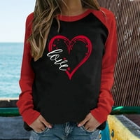 Ženski zaljubljeni za Valentinovo print T majice Crewneck majice s dugim rukavima Trendy Love Heart