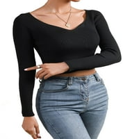Ležerni obični puloveri za vrat dugih rukava crni ženski džemperi
