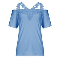 Fjofpr Ženski čišćenje odjeće Žene Ljeto Čvrsto kolor majice Casual kratki rukav V-izrez seksi čipke