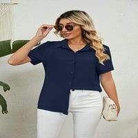Cocopeants Womens White Gumb dolje majice kratki rukav ovratnik V vrat Bluze do vrha ljetne casual majice