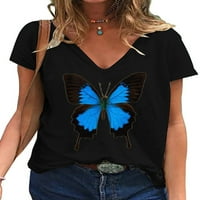 Ženski leptir tiskani majica kratkih rukava dame casual v vrat tie