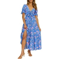 BXINGSFTYS Lace-up Dame haljine Elegantna plaža V-izrez Maxi haljina modna slatka za odmor