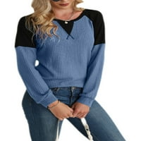 Zračna ženska posada vrata od vafle pletene majice dugih rukava boja blok patchwork vrhova