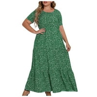 Ženske haljine Maxi kratki rukav modni ispisani okrugli izrez ljetna haljina zelena 4xl