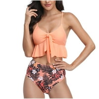 Ženski set kupaćih kostilja Tankunija Prodaja ljetna plaža ruffle hem visok struk Havajski tropski elegantni