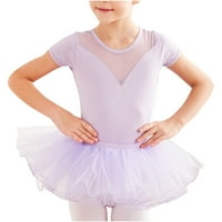 Odeerbi balet Leotardi za djevojke Gimnastika Leotardi dječje djevojke Dječja plesna odjeća Ljeto kratkih rukava Trening odjeću Jednodijelna performansa suknja set ljubičasta