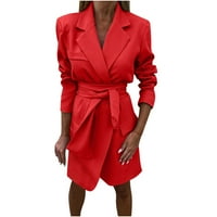 Ženska haljina s dugim rukavima s dugim rukavima V izrez CACL CARDIGAN TIE WAPH DRESS Office Poslovna