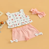 Canrulo Newborn Baby Girls Odjeća Ljeto ruffle bez rukava na vrhu luka hlače + kaiševi za glavu ružičaste