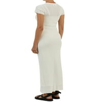 Biayxms Ljetne casual duge haljine za žene, osnovna izrez posade Čvrsta elegantna maxi haljina za zabavu