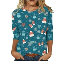 Pyju božićna majica na rukavu za žene, trendi bluza božićna stablo tiska majica Estetika festivalske