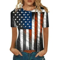Žene američke zastave Četvrti juli Patriotske tanke osnovne košulje gornje tiskane majice posada kratkih rukava siva m